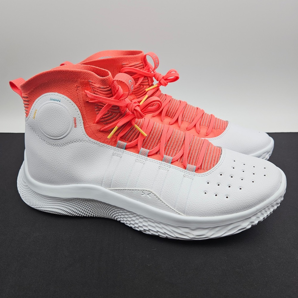 Under Armour Curry Flow 4 FloTro Mens 16 White Pink Basketball Shoes 3024861-100